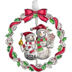 2024 Snowman Christmas Tree Ornament Metal Silver Hanging Rotatable Design Charm Holiday Decorative Pendant Gift Keepsake