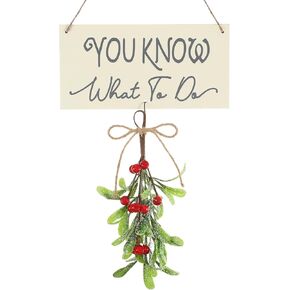 9.45 x 4.72 Inches Christmas Mistletoe Decor You Know What to Do Christmas Hanging Mistletoe Decor Artificial Mistletoe Ornament Christmas Tree Accessories Fake Mistletoe Decoration for Tree