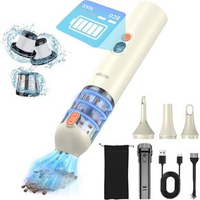 M3 Handheld Vacuum Cordless 15000Pa Powerful Suction, Portable 4-in-1 Car Vacuum Cleaner with LED Display&Light, Multi-Nozzles for Car Interior Home Cleaning, Milk White