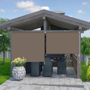 SUAKY Outdoor Roller Shade Window Blinds, Blackout Fabric Blinds, Cordless Windproof and Waterproof Window Shades for Patio, Porch, Home, Pergola, 98" W x 118" H， Light Brown