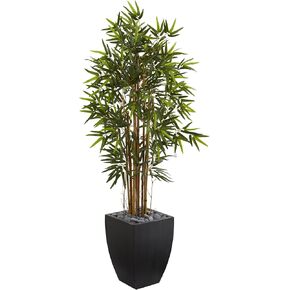 Nearly Natural 5ft. Bamboo Artificial Tree in Black Wash Planter