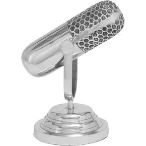 Deco 79 Aluminum Metal Microphone Decorative Sculpture Home Decor Statue, Accent Figurine 9" x 6" x 9", Silver