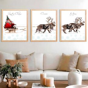 LANCHI95 12 Pcs Vintage Christmas Wall Art Prints, Christmas Wall Decor, Reindeer, Pine Tree，Santa Claus, Snowman, Winter Scene Decorations for Living Room, Bedroom (UNFRAMED) (Christmas 1)
