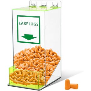 12'' x 13'' x 8'' Compact Ear Plug Dispenser with Cover and Front Pocket Small Clear Acrylic Holder for Table Wall Mount Earplug Protection Industrial Factory Office Nursery Home
