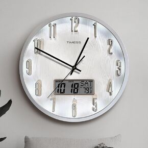 Wall Clock, 14" Voice-Controlled Night Light Analog, Non-Ticking Silent Battery-Operated with LCD Display for Perpetual Calendar, Perfect for Modern Home, Bedroom, Kitchen, and Office Décor(Rose Gold)