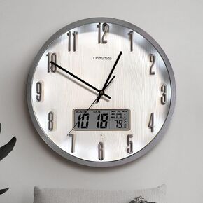 Wall Clock, 14" Voice-Controlled Night Light Analog, Non-Ticking Silent Battery-Operated with LCD Display for Perpetual Calendar, Perfect for Modern Home, Bedroom, Kitchen, and Office Décor(Rose Gold)
