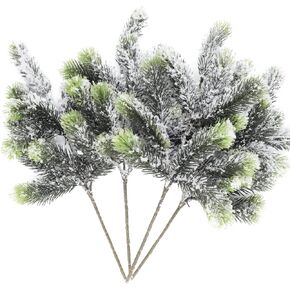 4PCS Artificial Pine Branches 16" Large Frosted Pine Picks Snowy White Christmas Greenery Stems Pine Tree Picks Fluffy Faux Pine Spray for Crafts Wreath Garland Wedding Holiday Winter Home Decor (4)