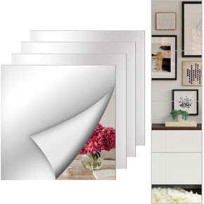 Self Adhesive Acrylic Mirror Tiles,12X12 Inch Unbreakable Mirror Tiles,Squares Flexible Mirror Wall Stickers Sheets,Frameless High Definition Mirror for Home Wall Gym Door DIY Decor (8pcs)