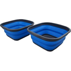 SAMMART 5.5L (1.4 gallons) Collapsible Plastic Washing Tub - Portable Washing Basin - Foldable Tub - Easy Storage Space Saving Kitchen Washtub (Grey + Pale Blue (Set of 2))