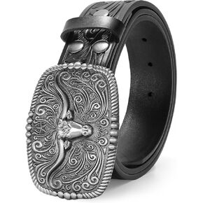 Western Buckle Belt for Men Women Cowboy Leather Belt Country Belt Embossed Leather Belt Men Engraved Western Belt