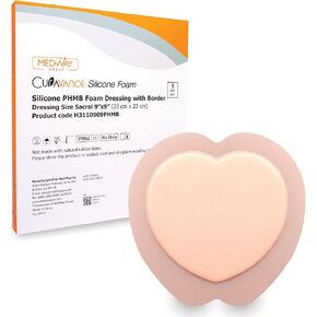 MedVance Sacral Bordered PHMB Silicone Adhesive Foam Wound Dressing, Bed Sore Treatment Bandage for Sacrum, Size 9"x 9" (6.1" Pad x 6.6" Pad), Box of 5 dressings