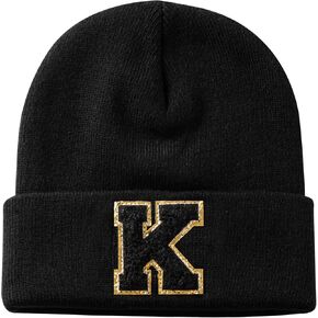 Initial.s Beanie for Women and Teen Girls, Winter Black Beanie Hat, Personalized Gifts for Women