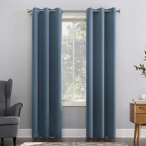 Sun Zero Easton Energy Saving Blackout Grommet Curtain Panel, 40" x 63", Denim Blue