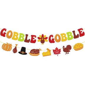 Gobble Gobble Banner Thanksgiving Decoration Thankful Backdrop Give Thanks Garland Thank You for All You Do Turkey Pumpkin Pie Fall Maple Leaves Theme Party Decor in Kuwait