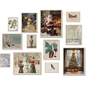 InSimSea Maximalist Christmas Posters Decor, Christmas Tree,Gingerbread Man,Words Wall Pictures Prints,12 Pcs, Winter Eclectic Art Decor for Bedroom Dorm, Holiday Decoration Gifts, Unframed