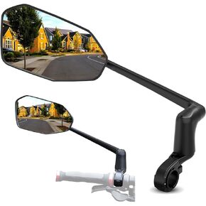 Handlebar Bike Mirror | Large HD field of vision | Fully Adjustable and Rotatable | Bicycle Rear View Mirror for Electric Bikes & Scooters | Bike Mirror Handlebar Mount | Ebike Accessories (Left)