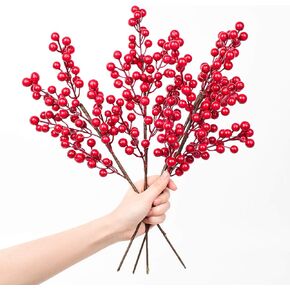 Lvydec 4 Pack Artificial Red Berry Stems - 17 Inch Christmas Holly Berry Branches for Holiday Home Decor and Crafts