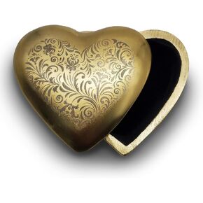 Small Gold Heart Shaped Jewelry Gift Box with Etched Design - Brass Color Decorative Trinket Keepsake Box - Ring, Earring or Necklace Storage for Girls Women - Home Decor