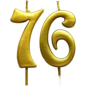 MAGJUCHE Gold 76th Birthday Numeral Candle, Number 76 Cake Topper Candles Party Decoration for Women or Men