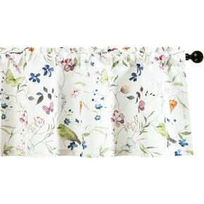 Leeva Cute Farmhouse Valances for Windows, Dark Tones Bird & Plants Print Window Valances for Bedroom, Light Filtering Kitchen Window Curtains Over Sink, Rod Pocket, 52 x 18, 1 Panel