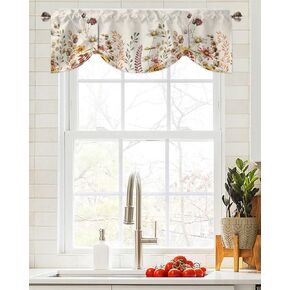 Tie Up Curtain Valance for Kitchen,Autumn Daisy Sunflower Eucalyptus Leaves Window Valances Adjustable Tie-up Shade Valance,Country Farm Flower Retro Linen Rod Pocket Short Curtains Bathroom 54x18in