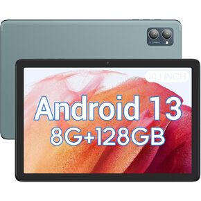 تابلت 10.1 بوصة، تابلت Android 13 مع شاشة لمس IPS HD 1280x800، سعة تخزين 8(4+4) جيجابايت و128 جيجابايت (توسيع إلى 512 جيجابايت)، كاميرا مزدوجة 13 ميجابكسل + 5 ميجابكسل، مكبرات صوت ستيريو مزدوجة، 6800 مللي أمبير، واي فاي، بلوتوث 5.0، نظام تحديد المواقع