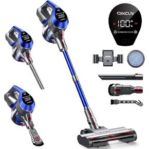 23Kpa Cordless Vacuum Cleaner, Stick Vacuum with Deachable Battery and Charge Docker, Powerful Vacuum with 2 Speeds and 40 mins Run Time for Hardwood Floor and Pet Hair - Blue