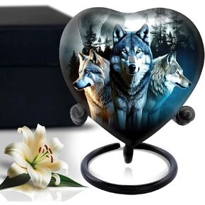 Small Wolf Urn for Ashes Adult Male - Mini Heart Urn for Ashes for Women & Men with Box - Cremation Keepsake Urn - Handcrafted Urn for Human Ashes - Honor Your Loved One with Wolf Heart Shaped Urn