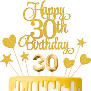 زينة كعكة عيد الميلاد الثلاثين، شموع عيد الميلاد الثلاثين، شموع أرقام الكيك ومجموعة أغطية كعكة عيد الميلاد الثلاثين اللامعة لمستلزمات حفلات أعياد الميلاد (أسود)