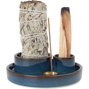 4 in 1 Incense Holder, Premium Incense Burner for Incense Sticks/Coil Incense/Incense Cones, Palo Santo Burner，Sage Holder for Burning for Meditation Accessories (White)
