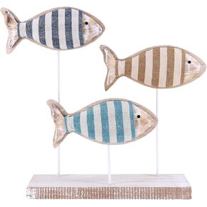 Wooden Fish Figurines with Jute Rope and Cotton String, Fish Sculpture Statues for Home Decoration, Table Top Nautical Decor for Living Room, Bedroom, Beachhouse Home Decor (JuteFish-5)