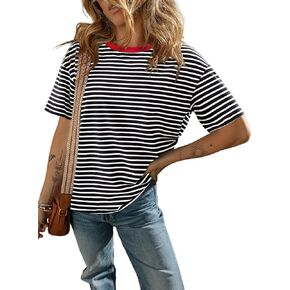 Dokotoo Women's Summer Tops Casual Striped Crew Neck Short Sleeve T Shirts Trendy 2024 Lightweight Blouses