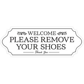 Welcome Please Remove Your Shoes Sign, Self-Adhesive Wear-Resistant Please Take Off Your Shoes Sticker, No Shoes Leave Shoes Sign for Front Door, House, Office, Cafes, Restaurants 8.7"x3.1"