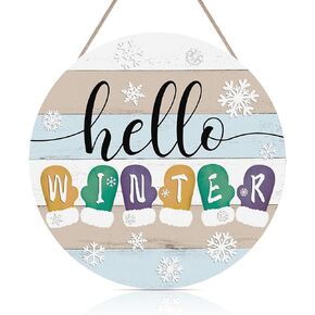 CHDITB Blue Welcome Winter Front Door Sign Wreath(11.4"), Wooden 3D Welcome Home Decoration Wall Hanging with Plaid Bow Snowflake, Farmhouse Christmas New Year Decor for Home Office