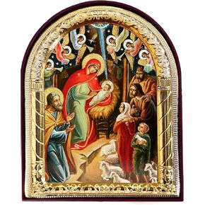 Nativity Scene Christmas Icon Catholic Orthodox Christian Icon, Religious Gift, Arched Icon With Stand and Wall Hanging 4 1/16 Inch, Christmas Decoration Gift
