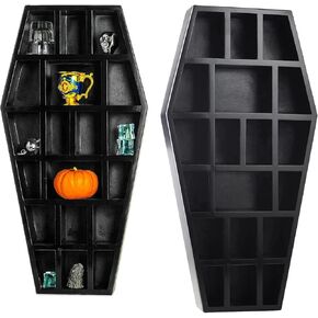 Curio Coffin Shelf Spooky Gothic Decor for Bathroom, Living Room - Black, 18x9.5X 3 Deep - Shelves are Fully Assembled - Spooky décor Shot Glasses, Mini Figures, Rocks, and More
