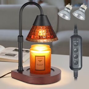 Candle Warmer Lamp with Timer, Dimmable Electric Candle Warmer Candle Melter for Scented Candles Top-Down Candle Melting Candle Burners, Christmas Birthday Gifts for Women Mom Girl(Color Glass Cover)