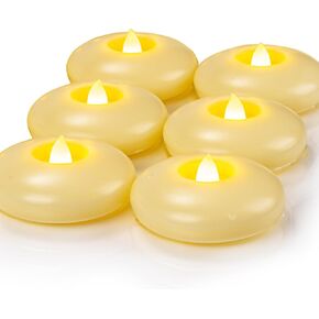Homemory 24 حزمة 3 "شموع عائمة LED عديمة اللهب، شموع صغيرة مقاومة للماء تعمل بالبطارية لمدة 200 ساعة للمزهريات الأسطوانية، القطع المركزية في حفلات الزفاف، الحفلات، حمام السباحة، العطلات (قاعدة عاجية)