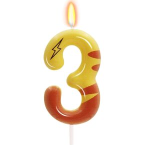 Lightning Print 6th Birthday Candles for Boys Girls, Yellow Pika Themed Cake Topper, Cartoon Themed Birthday Party Decorations Supplies (Number 6)