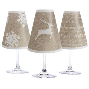 WS238 Holiday Burlap Paper White Wine Glass Shade (Pack of 6)