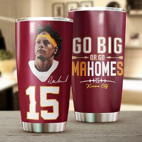كوب Patrick Mahomes II - كوب كبير أو Go Mahomes - كوب شاي القهوة معزول بغطاء - هدايا عيد الميلاد والكريسماس وعيد الشكر لمحبي كرة القدم - 20 أونصة| كوب ستانلس ستيل