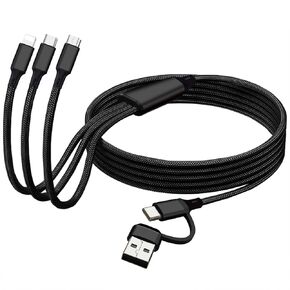 [4FT 3Pack] 6 in 1 Multi Charging Cable Red Nylon Braided,USB A/C to USB-C Lightnning Micro Connectors for iphone 15/15Plus/15pro,Sam sung Galaxy S24/S23/S22,OnePlus 9,PS5,iPad Air/Pro,Pixel 9.