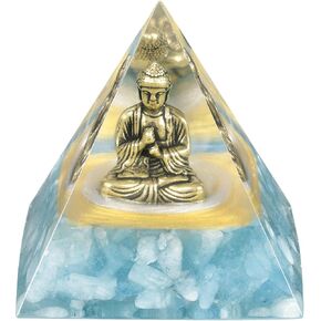 Amogeeli Brass Sitting Buddha Statue in Healing Orgone Crystal Pyramid for Positive, Orgonite Stone Pyramid Protection Reiki Decoration