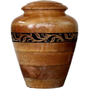 Border Carved Wooden Urns for Ashes Adult Male/Female with Threaded Lid | Turn Cremation Urn for Human Ashes, Funeral Pet Memorial Keepsake (Black Border, 200 Cubic inches)
