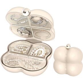 2PCS Mini Clouded Shaped Travel Jewelry Box, Jewelry Ring Display Organiser Box and Storage for Lip Piercing Jewelry & Nose Piercing Jewelry, Best Gifts For Daughter, Girlfriend, Mom (Beige)