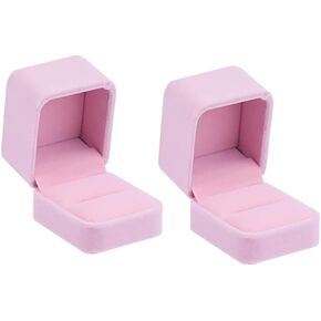 2 Pcs Velvet Square Ring Box Single Ring Case Engagement Ring Box Earring Gift Box Elegant Jewelry Box Wedding Ring Display Holder Beige