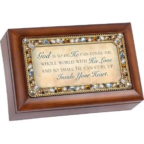 Cottage Garden God is So Big He Can Jeweled Woodgrain Jewelry Music Box - Plays Tune Amazing Grace