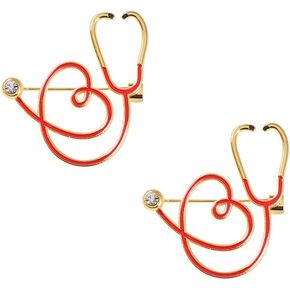 Red Enamel Heart Beating Line Stethoscope Doctor Medical Brooch and Pin