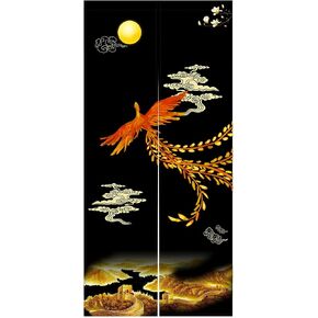 LIGICKY Chinese Style Japanese Noren Doorway Curtain Traditional Golden Phoenix Great Wall Full Moon Printed Asian Window Treatment Hanging Door Tapestry for Sushi Kitchen Home Decor 33.5" x 70.9"