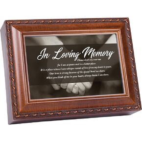 Cottage Garden In Loving Memory Woodgrain Rope Trim Music Box Plays Wind Beneath My Wings